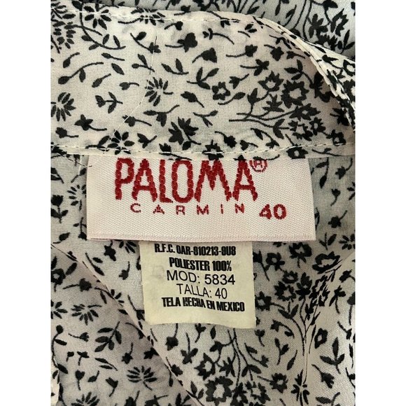 Paloma Carmin Floral Printed Blouse Ruffled Button Front 3/4 Sleeve 80's Size XL - Picture 6 of 8